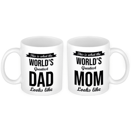 The Greatest Mom en Dad mok - Cadeau beker set voor Papa en Mama