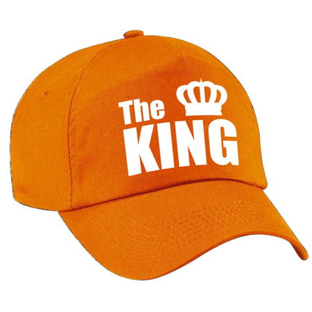 The King pet / cap oranje met witte letters en kroon heren