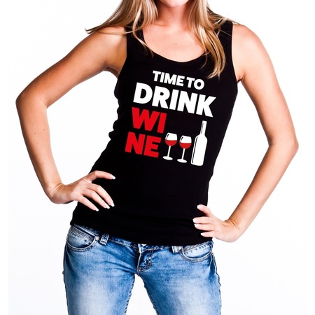 Time to drink Wine tekst tanktop / mouwloos shirt zwart dames