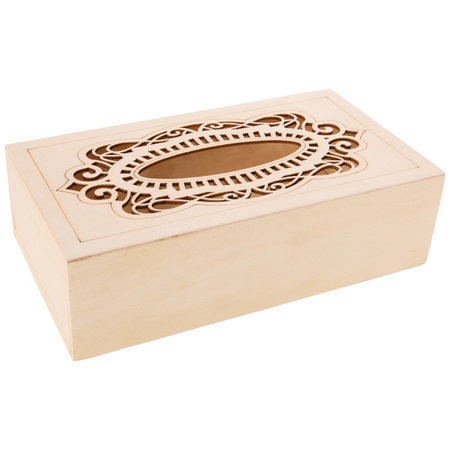 Tissuedoos/tissuebox rechthoekig van hout met sierlijk design 26 x 14 cm naturel