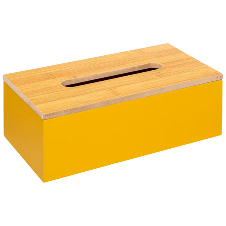 Tissuedoos/zakdoekjes box - 2x - geel - MDF hout - bamboe deksel - 25 x 13 x 9 cm