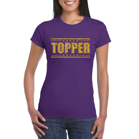 Toppers - Topper t-shirt paars met gouden glitters dames