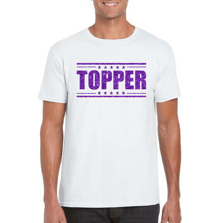 Toppers - Topper t-shirt wit met paarse glitters heren