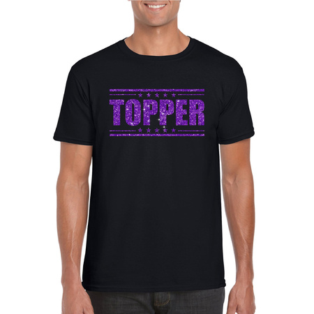 Toppers in concert - Topper t-shirt zwart met paarse glitters heren