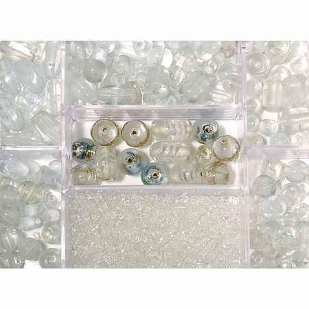 Transparante glaskralen in opbergdoos 115 gram hobbymateriaal