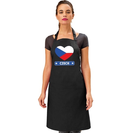 Tsjechie hart vlag barbecueschort/ keukenschort zwart 
