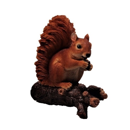 Tuin/huiskamer beeldje - eekhoorn op boomstam - 24 x 10 x 18 cm
