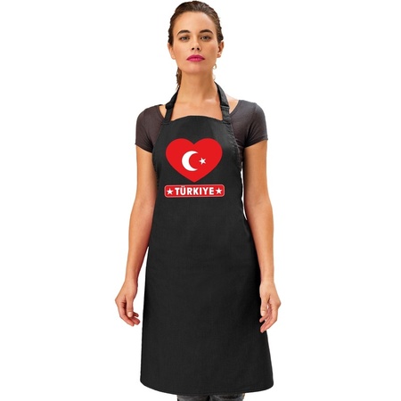 Turkije hart vlag barbecueschort/ keukenschort zwart 