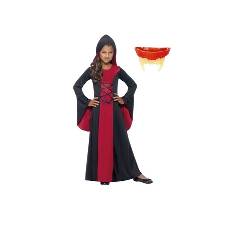 Vampier jurk inclusief gebit voor meisjes
