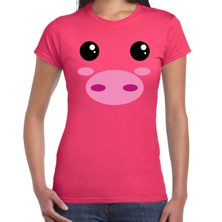 Varken gezicht fun verkleed t-shirt roze voor dames