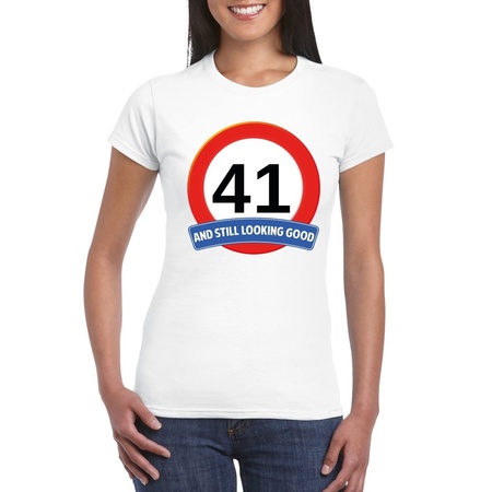 Verkeersbord 41 jaar t-shirt wit dames