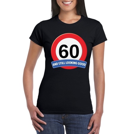 Verkeersbord 60 jaar t-shirt zwart dames