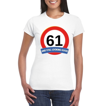 Verkeersbord 61 jaar t-shirt wit dames