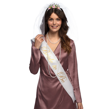 Verkleed accessoires Bruid - sjerp en kroon met sluier - wit - vrijgezellenfeest