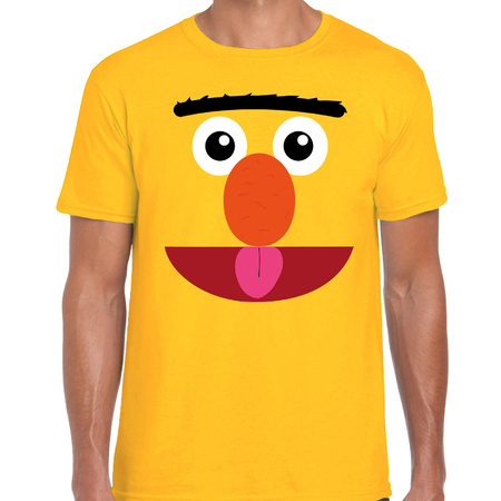 Verkleed / carnaval t-shirt geel cartoon knuffel pop voor heren - Verkleed / kostuum shirts