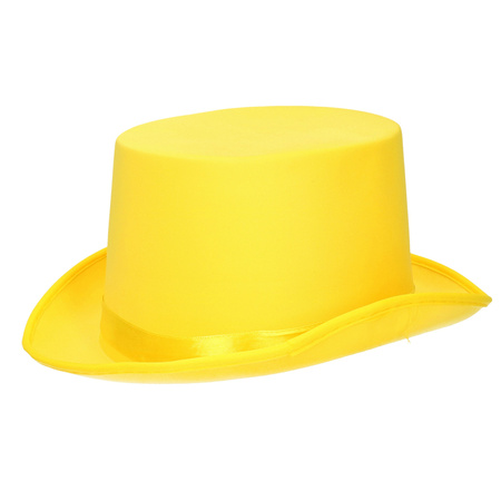 Verkleed hoge hoed - geel - voor volwassenen - carnaval kleuren thema accessoires
