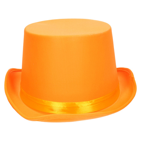 Verkleed hoge hoed - oranje - voor volwassenen - carnaval kleuren thema accessoires