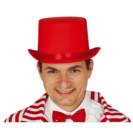 Verkleed hoge hoed - rood - voor volwassenen - carnaval kleuren thema accessoires