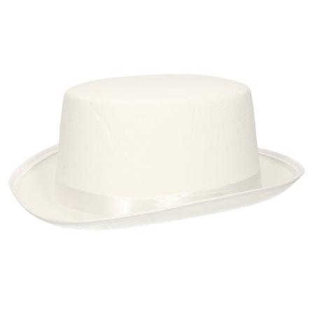 Verkleed hoge hoed - wit - voor volwassenen - carnaval kleuren thema accessoires