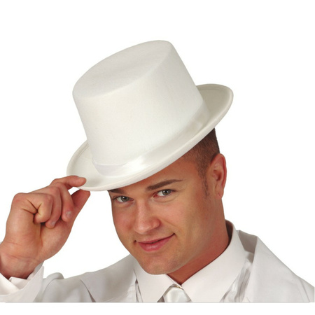 Verkleed hoge hoed - wit - voor volwassenen - carnaval kleuren thema accessoires