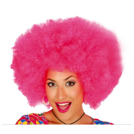 Verkleed pruik afro/hippie - roze - voor volwassenen - one size