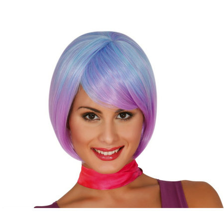 Short hair wig for ladies - balayage - purple/blue