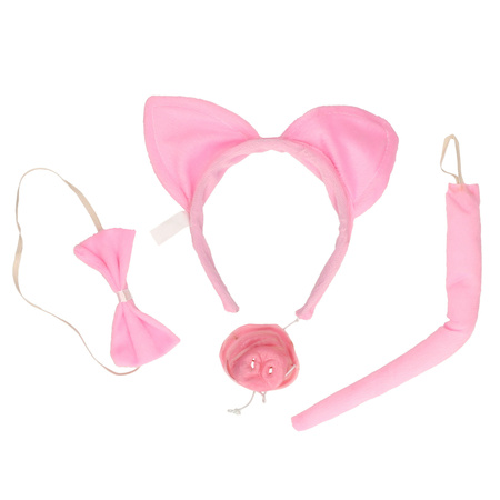 Verkleed set varken - oortjes/staart/strikje/neus - roze - Verkleed accessoires