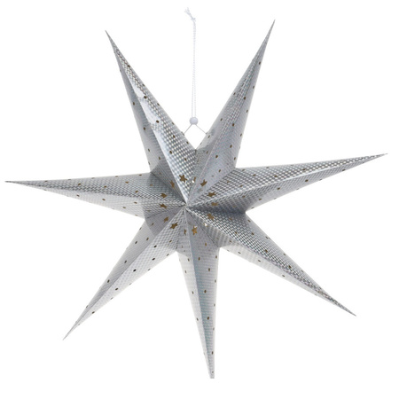 Illuminated paper christmas star silver 60 cm on batteries