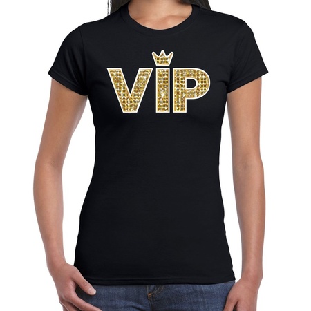 VIP goud glitter and glamour tekst t-shirt zwart voor dames