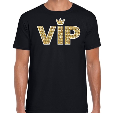 VIP goud glitter and glamour tekst t-shirt zwart voor heren