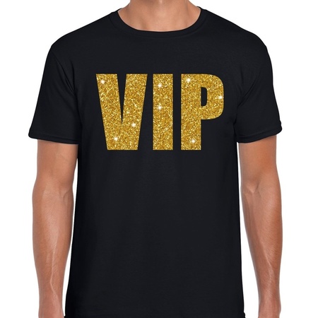 VIP tekst t-shirt zwart met gouden glitter letters heren