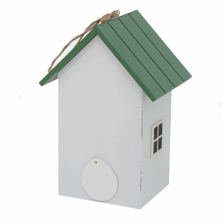 Birdhouse/nest box white/green wood 22 cm