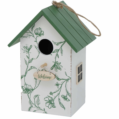 Birdhouse/nest box white/green wood 22 cm