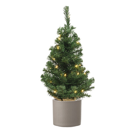 Mini christmas tree with lights 75 cm with taupe pot 13 x 15 cm