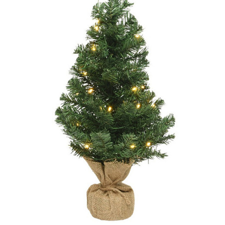 Volle kunst kerstboom 75 cm met verlichting inclusief donkergrijze pot