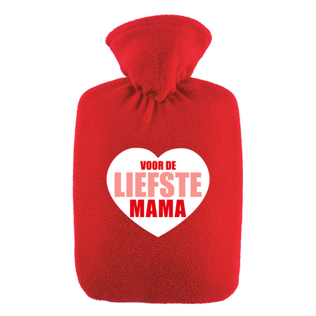 Voor de liefste mama kruik/ warmwaterkruik rood 1,8 liter met fleece hoes