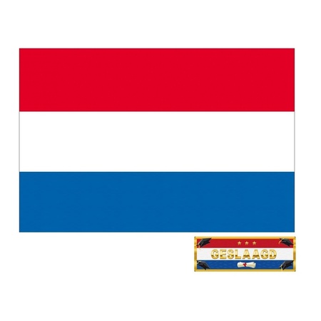 Voordelige Nederland geslaagd vlag 150 cm met gratis sticker