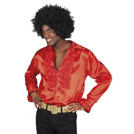Red shirt with ruffles for men