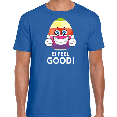 Vrolijk Paasei ei feel good t-shirt blauw voor heren - Paas kleding / outfit