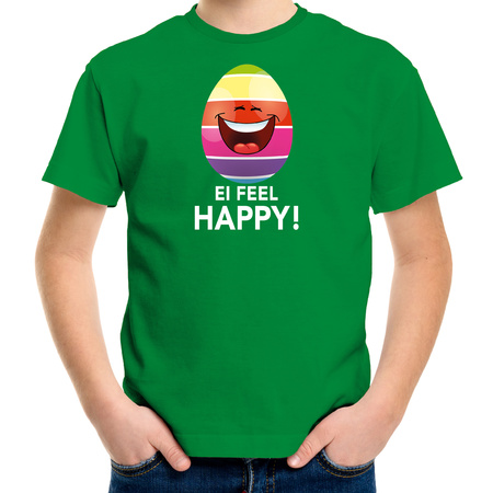 Vrolijk Paasei ei feel happy t-shirt groen voor kinderen - Paas kleding / outfit