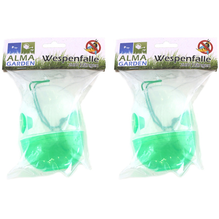 Wespenvanger/wespenval - 2x - groen - kunststof - ophangbaar - 12 cm