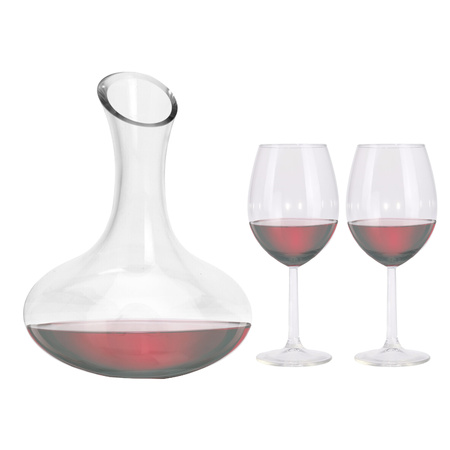 Wijn karaf/decanteer kan - 1,5 liter - met 4x rode wijnglazen - 430 ml