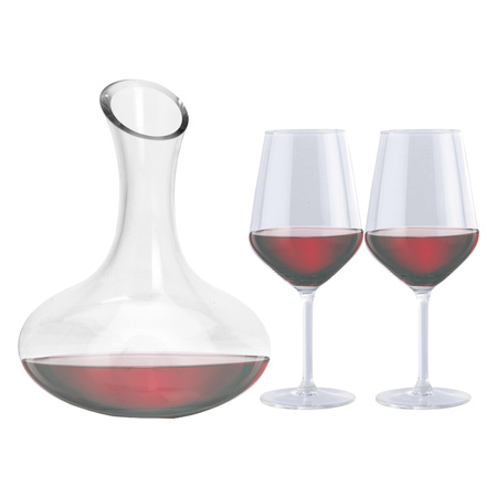 Wijn karaf/decanteer kan - 1,5 liter - met 6x rode wijnglazen - 530 ml
