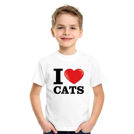 Wit I love cats/ katten/ poezen t-shirt kinderen