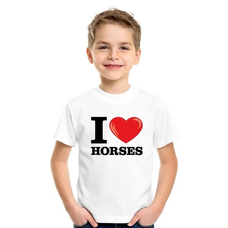Wit I love horses/ paarden t-shirt kinderen