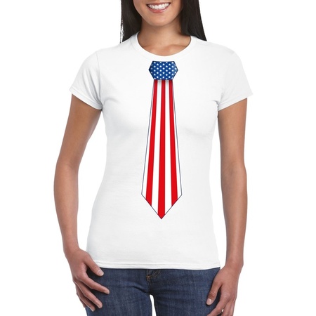 White t-shirt with United States of America flag tie women