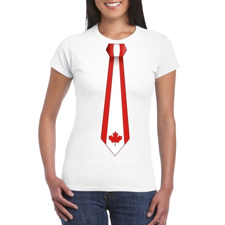 Wit t-shirt met Canada vlag stropdas dames