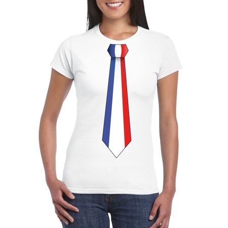 White t-shirt with France flag tie women