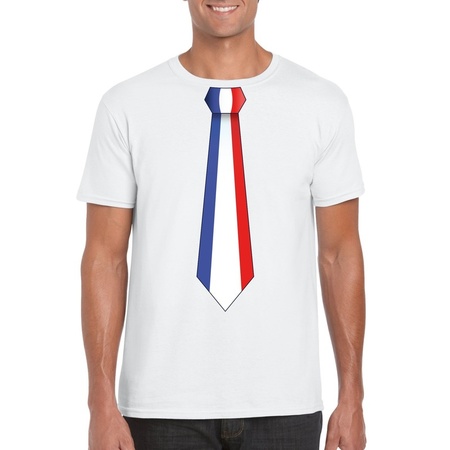 White t-shirt with France flag tie men