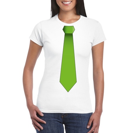 White t-shirt with green tie woman